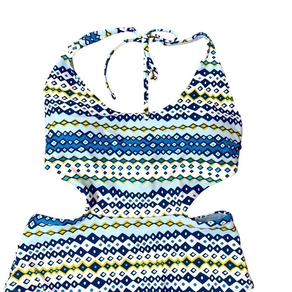 AERIE One Piece Swimsuit Cut Out Geometric Print Halter - Picture 3 of 8